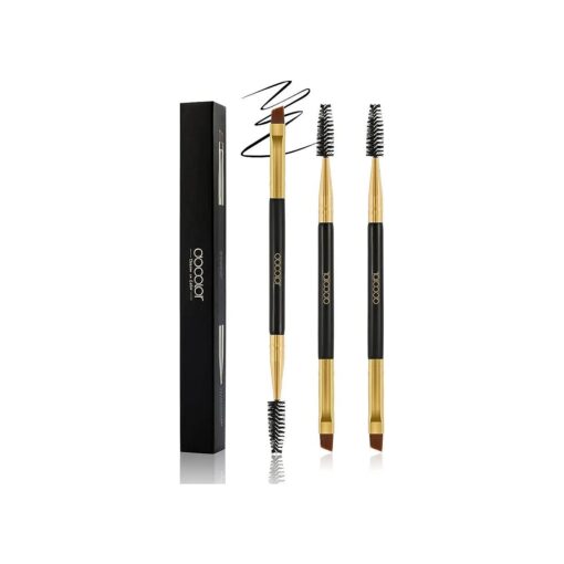 Docolor 3Pcs Duo Eyebrow Brush, Professional Eye Makeup Tool, Eyeshadow Brush and Spoolie Brush Black