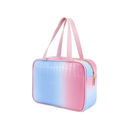 IMCUZUR Travel Toiletry Bag for Women, Makeup Bag Cosmetic Organizer, Travel Tote for Accessories Toiletries ( Blue-Pink Gradient - M )