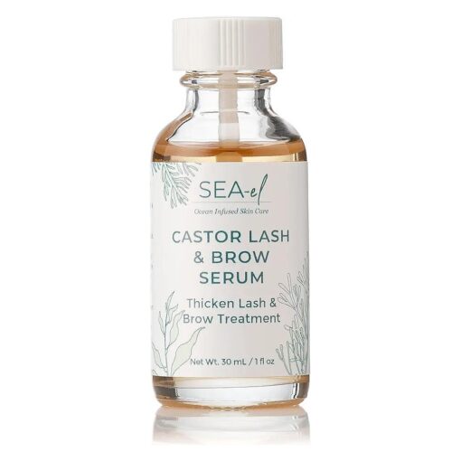 Sea El Castor Lash & Brow Serum Organic Castor Oil Rosemary Oil & Black Seed Oil Hair Conditioner - Eyelashes & Eyebrow Thickening & Growth Essentials for Women & Men - 1 fl oz Bottle