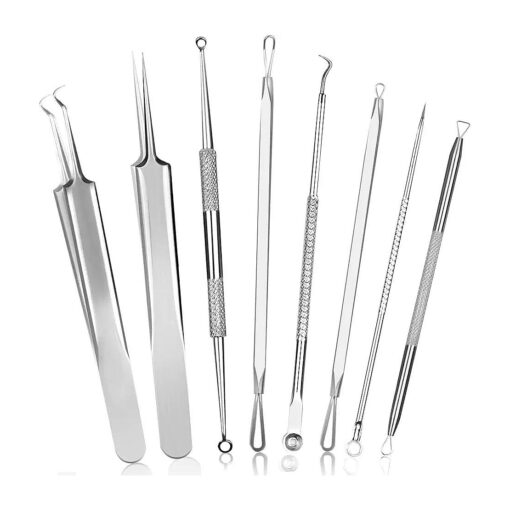 Blackhead Remover Pimple Popper Tool Kit, 8pcs Blackhead Comedone Extractor Tool for Nose Face, Blemish Whitehead Extraction Popping, Stainless Silver