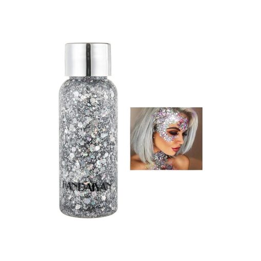 Body Glitter Gel Face Glitter for Body, Face, Eye, Hair Glitter Makeup Liquid Long Lasting Sparkling Mermaid Scales for Festival Art Party Halloween for Woman Kids ( Silver )