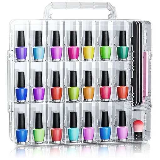 Nail Polish Organizer, 48 Bottles Transparent Nail Polish Holder with Adjustable Divider, Gel Nail Polish Storage Double Side Nail Polish Organizer Case for Storage Display