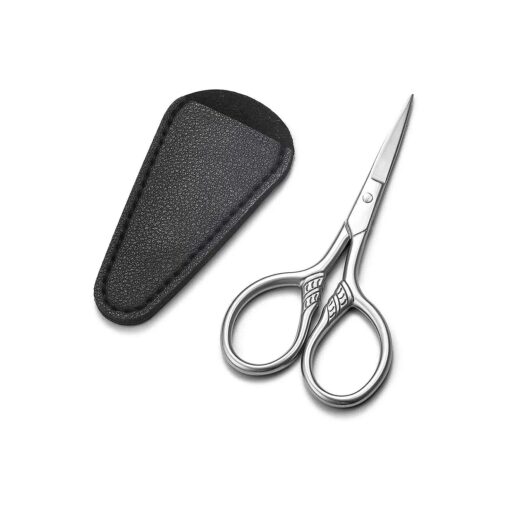 Small Precision Scissors, 3.5inch Stainless Steel Multi-Purpose Vintage Beauty Grooming Kit for Facial Hair, Eyebrow, Eyelash, Beard, Moustache with PU Sheath