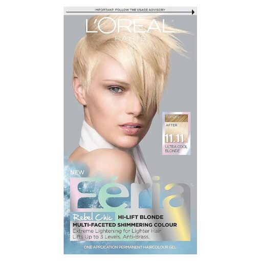 Feria Multi-Faceted Shimmering Permanent Hair Color, 11.11 Icy Blonde ( Ultra Cool Blonde ), Pack of 1, Hair Dye