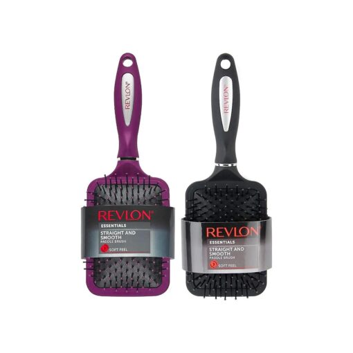 Revlon Straight & Smooth Soft Touch Paddle Hair Brush Set, Black + Berry