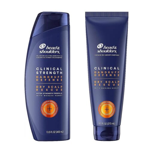 Head & Shoulders Dandruff Shampoo and Conditioner Set, Clinical Strength, Selenium Sulfide Formula, Dry Scalp Relief with Manuka Honey, Up to 100 % Flake Protection, 13.5 & 9.1 Fl Oz, 2 Pack