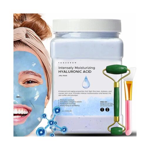 Jelly Face Mask for Facials - Hyaluronic Acid Hydrating, Brightening & Nourishing Jelly Mask with Free Jade Roller & Spatula | Professional Hydrojelly Masks | Vajacial Jelly Mask Powder | 23 Oz Jar