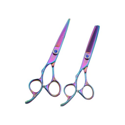 Purple Dragon 6.0 inch Professional Left-handed 440C Salon Hair Cutting Scissors - Hairdressing Thinning Shears - Perfect for Left Hand Barber and Home Use ( Multicolor )