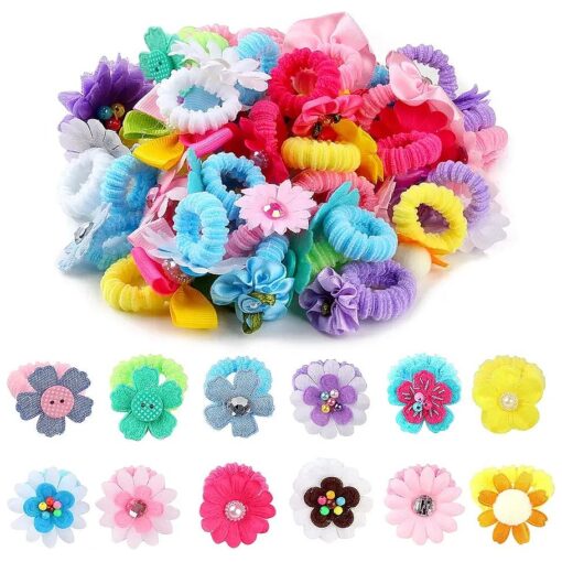 50 Pcs Elastic Hair Ties for Girls Cute Flower Toddler Hair Ties Multicolor Candy Baby Girls Scrunchies Soft Seamless Ponytail Holders Rubber Bands Sold by Zifengcer