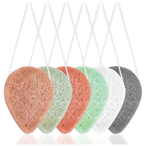 6 Pack Natural Konjac Facial Sponges, findTop 6 Colors Konjac Facial Sponges for Gentle Face Cleansing and Exfoliation