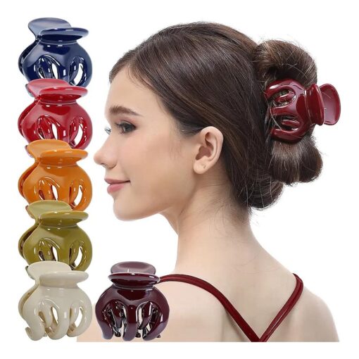 RC ROCHE ORNAMENT 6 Pcs Womens Hair Pumpkin Interlocking Teeth No Slip Secure Grip Strong Solid Ladies Beauty Accessory Classic Clamp Jaw Claw Clip, Large Classic Multicolor