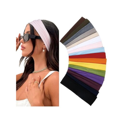 Headbands for Women 16 Pack Elastic Hair Bands for Women ' Hair Non Slip Soft Cloth Fabric Sweat Headbands Yoga Running Sport Hair Accessories, Multicolor Fashion Women Headbands