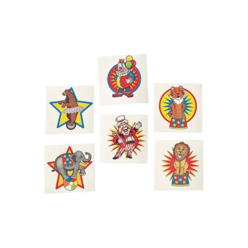 Fun Express Carnival Big top Circus Tattoos | 2 Inch- VBS Vacation Bible School Supplies/Decor - 72 pieces