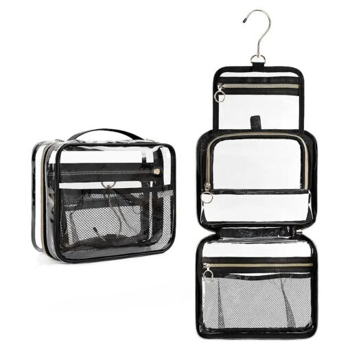 CUBETASTIC Hanging Toiletry Bag, Clear Makeup Bags for Travel Essentials TSA Approved Clear Bag Transparent Cosmetic Organizer Pouch for Women Men Portable Make Up Case with Handle