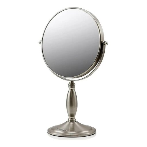 OVENTE 8" Tabletop Makeup Mirror - 1X/ 7X Magnification, Rotating 360-Degree, Double-Sided, Free-Standing Vanity Decor, Perfect for Travel, Bedroom, Office & Bathroom, Nickel Brushed MNLAT80BR1X7X