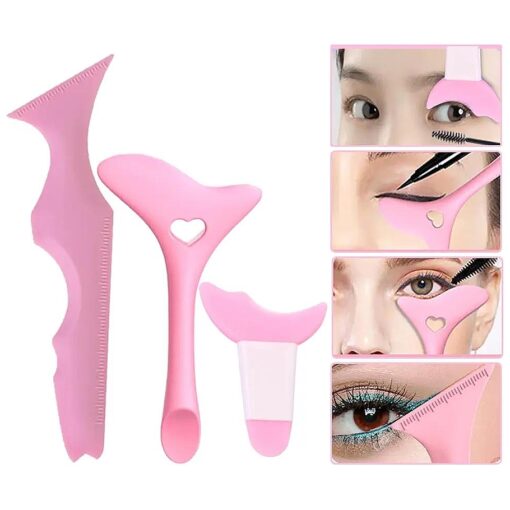 3PCS Eyeliner Stencils Mascara Shield Silicone Eyeliner Applicator Tool Multifunctional Makeup Tool Eyeshadow Lipstick Mascara Eyeliner Guide Wing Eyeliner Tool for Beginners ( Pink )