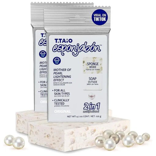 T.Taio Esponjabon Mother of Pearl Soap Sponge - Cleansing Shower Scrubber - Cleaning Bath Wash Scrub - Oil Removal - Massage & Lather Foot, Elbow, & Face - Bathroom Accessories ( 2-Pack )