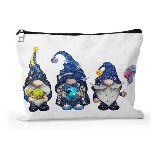 Cafl Glitter Space Gnomes Makeup Bag Cute Gnomes Cosmetic Bag for Women Large Capacity Make Up Bag Portable Travel Toiletry Pouch Organizer 10 * 8inch