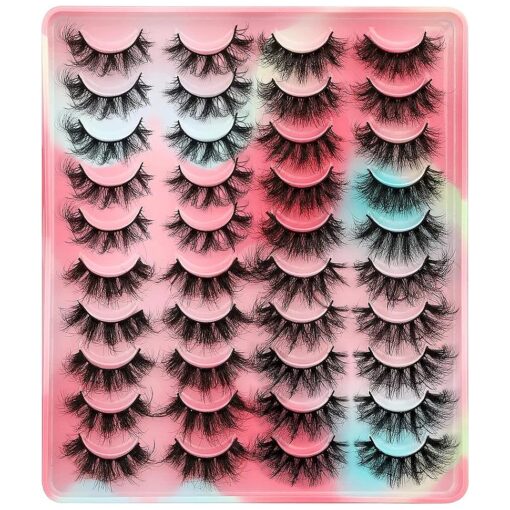 Newcally Lashes Mink Fluffy False Eyelashes 20MM Long Dramatic Fake Eye Lashes 5D Wispy Eyelashes Russian Strip Lashes Multipack 20 Pairs