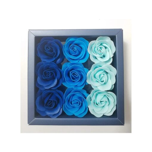 JM Box of Blue Flora Scented Roses Flower Bath Soap, Plant Essential Oil Rose Soap in Gift Box, Gift for Anniversary/Birthday/Wedding/Valentine 's Day/Mother 's Day 9 Pcs