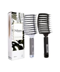 Vented Boar Bristle Styling Hairstreaq Detangling Brush, Single White Brush Anti-Static Detangler, Wet or Dry Use, Fast Blow Drying, Use on Long or Short Hair, ( 2 Pack, White & Black )