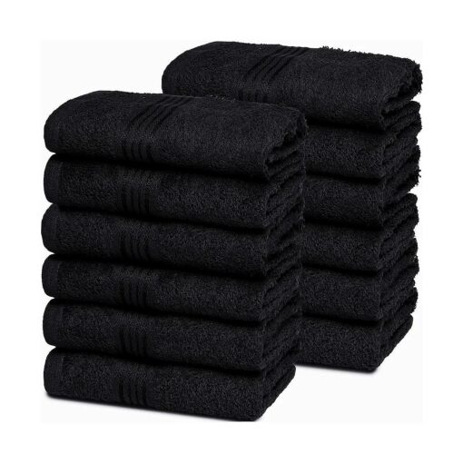 BELIZZI HOME Ultra Soft Cotton Washcloths, Contains 12 Piece Face Cloths 12x12 inch, Ideal for Everyday use Face Towels, Compact & Lightweight Multi Purpose Washcloths - Black