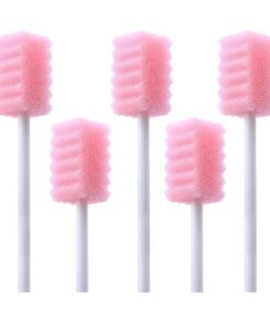 100 Pcs Disposable Mouth Swabs Sponge, BVN Oral Swabs, Oral Care Swabs Disposable, Mouth Swabs, Unflavored and Sterile Disposable Dental Swabsticks for Mouth Cleaning, Sawtooth-Shaped Pink .