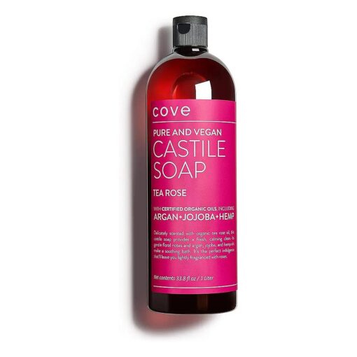 Cove Castile Soap Tea Rose - 1 Liter / 33.8 fl oz - Organic Argan, Jojoba, and Hemp Oils