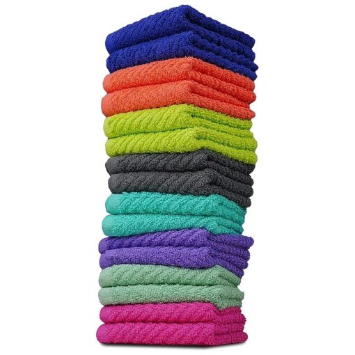 Zigzag Wash Cloth -16 Pack -12" x 12" - Highly Absorbent Soft Washcloths for Face, Gym Towels, Hotel Spa Quality, Reusable Multipurpose Towels ( Assorted )