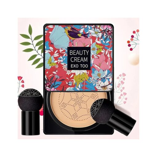 Mushroom Head Air Cushion CC Cream Foundation, Beauty Cream Exo Too Moisturizing BB Cream, Bright Makeup Base, Long Lasting Matte Concealer with Two Mushroom Head Sponge