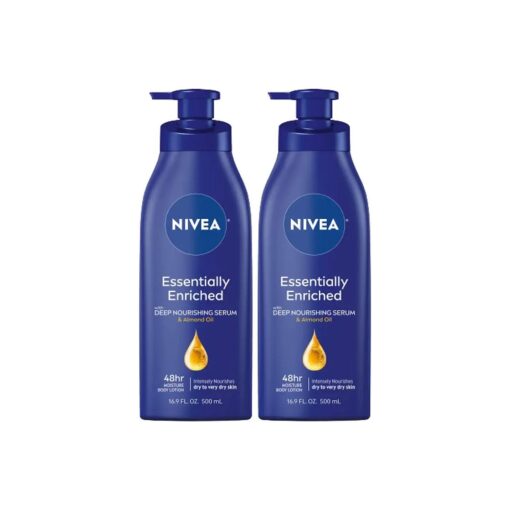 NIVEA Essentially Enriched Body Lotion for Dry Skin, Pack of 2, 16.9 Fl Oz Pump Bottles