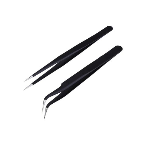 Nail Art Tweezers Nail Rhinestone Picker Tool Nail Sticker Tweezers Decal Decor Picker Eyelash Extension Nail Foil Tweezers Picker Placer 2 Pcs Black Nail Decor Tweezers