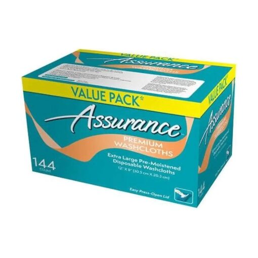 Assurance Premium Washcloths Value Pack 144 Count Carton ( 2-Carton Multipack 288 Washcloths Total )