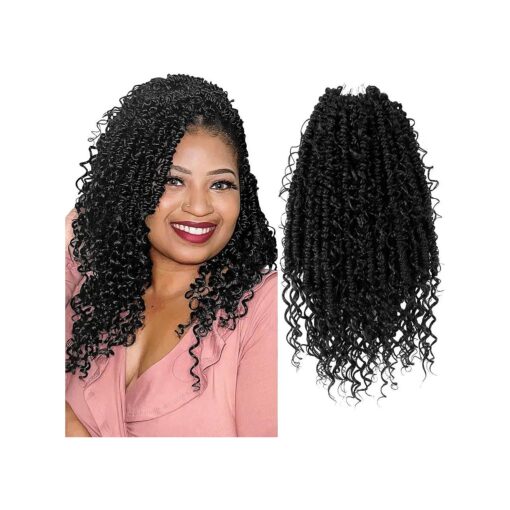 Goddess Passion Twist Hair with Curly End 14 Inch Short Pre-Looped Boho Style Crochet Braids Pre-twisted ( 8 Packs, 1B, Natural Black )