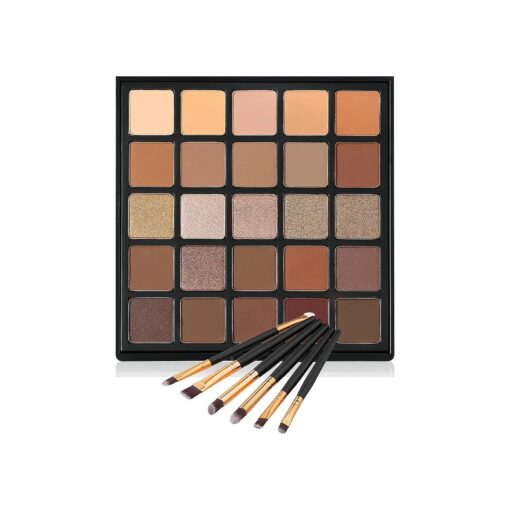 Nude Neutral Eyeshadow Palette, Matte and Shimmer Eye Shadows Long Lasting Blendable Eyeshadow with Makeup Brushes Set Warm Brown Waterproof High Pigment Powder Pallet 25B