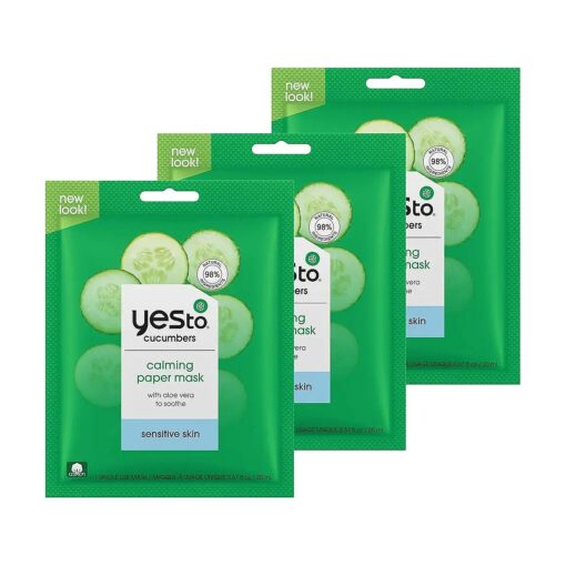 Yes To Cucumber Calming Paper Mask, Soothing Formula To Hydrate, Refresh, & Calm Sensitive Skin, Deep Hydration, With Aloe Vera & Antioxidant, Natural, Vegan & Cruelty Free ( Pack of 3 )