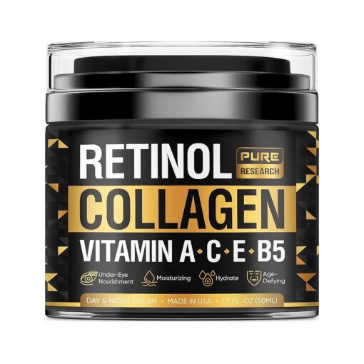 Retinol Face Cream - Natural Anti-Wrinkle Cream - Anti-Aging Facial Moisturizer with Collagen & Hyaluronic Acid - Hydrate, Renew and Protect Your Skin 1.7oz