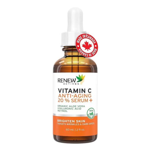 Renew Actives Vitamin C Face Serum - Anti-Aging Serum with Vitamin C, Hyaluronic Acid and Retinol for Wrinkles, Fine Lines and Dark Spots - Organic Aloe Vera Serum for Face, 2 fl oz Bottle