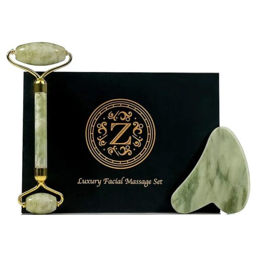 Jade Roller and Gua Sha Set Luxury Facial Skincare Tools for Anti-Aging | Natural Stone Tools for Face, Eyes, Neck, and Body | Reduce Fine Lines, Wrinkles and Improve Skin Quality