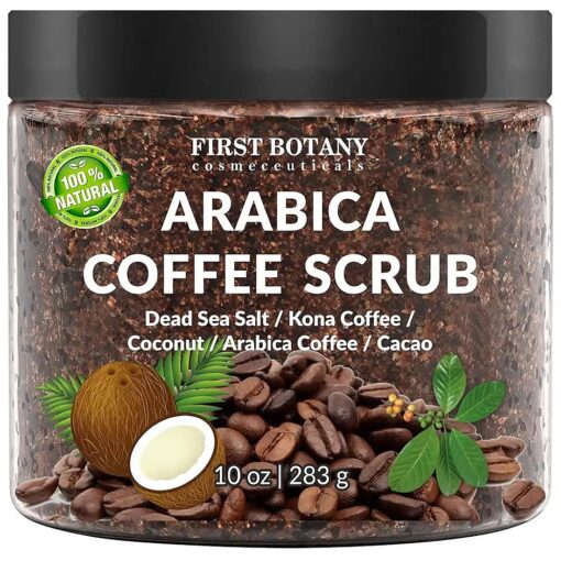 100 % Natural Arabica Coffee Scrub with Organic Coffee & Shea Butter - Best body scrub 10 oz