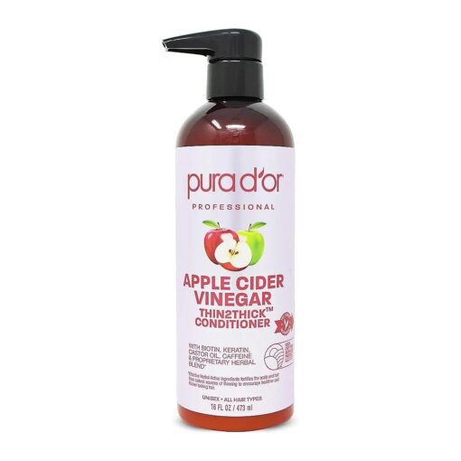 PURA D'OR Apple Cider Vinegar Thin2Thick Conditioner ( 16oz / 473ml ) Biotin, Keratin, Caffeine, Castor Oil & Key Active Ingredients for All Hair Types, Men & Women