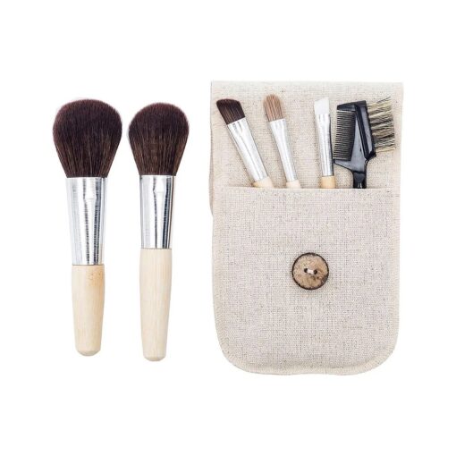 Natural Bamboo Makeup Brushes 6pcs Mini Cosmetic Makeup Brushes Set With Travel Bag Case Powder Blush Eye Shadows Eyebrow Make Up Brushes Kit ( Beige )