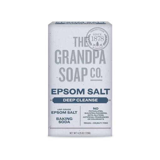 Grandpa 's Epsom Salt Bar Soap by The Soap Company | Natural Face & Body Soap | Epsom Salt + Baking Soda | Deep Cleanse | Paraben Free Bar Soap | Unisex | 4.25 Oz .