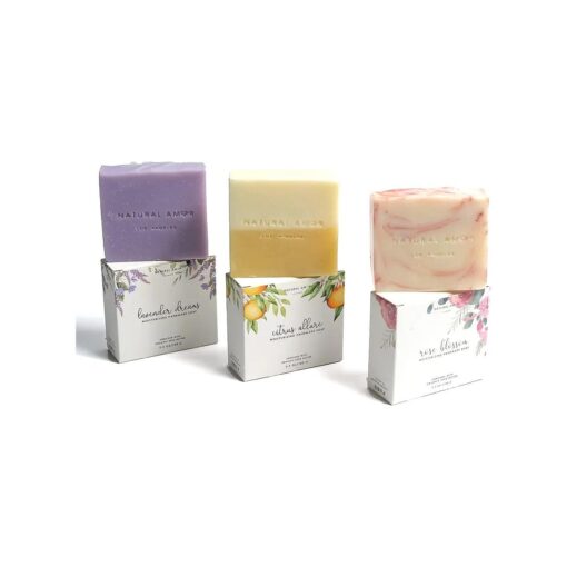 Natural Amor Handmade Soap Bar Set 3 Pk, Made with Natural Ingredients, No Harsh Chemicals, Soap Gift Sets for Women, Handcrafted Atisan Soaps, 3.5oz each