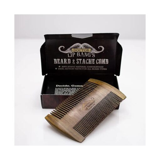 Doctor Lip Bang 's Beard and Stache Comb | Vegan | Cruelty-Free | 100 % All-Natural Sandalwood | Anti-Static | Dual-Action Teeth for All Beard Types | Handmade in the United States