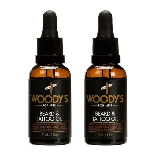 Woody 's Beard & Tattoo Oil, 2 in 1 for Healthy Beard & Vibrant Tattoos, with Moringa, Macadamia, & Argan Oils, 1 Fl Oz ( 2 Pack )