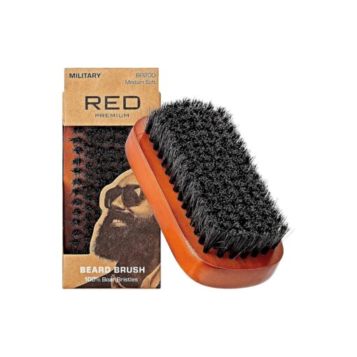 RED by Kiss Beard Brush with 100 % Natural Boar Bristles for Men, Premium Wooden Brush, Beards Mustaches Grooming Shaving Comb, Tame and Soften Facial Hair ( MILITARY )