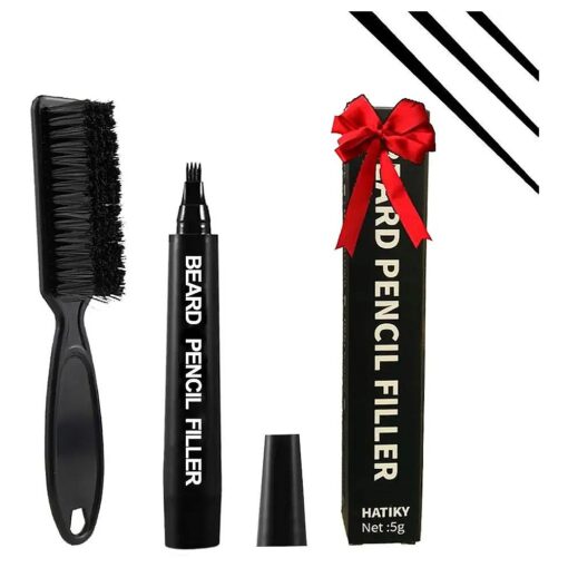 Beard Pencil Filler For Men, Water Proof, Long Lasting Beard Pen, Barber Pencil and Beard Brush Male Mustache Repair Shape, Creates Natural Looking Beard, Moustache & Eyebrows ( Black )