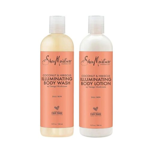 SheaMoisture Body Wash and Shea Moisture Lotion - Coconut & Hibiscus Body Wash & Coconut Lotion for Dry Skin with Songyi Mushroom, 13 Fl Oz Ea ( 2 Piece Set )