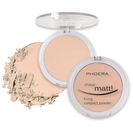 2 Pack PHOERA Matte Face Powder, Control Oil Brighten Skin Color Cover Blemish Whitening Makeup Face Setting Setting Powder Foundation, 202- Natural Beig